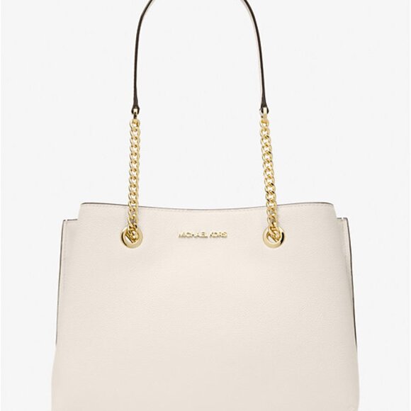 Michael Kors Teagan Large Pebbled Leather Shoulder Bag + Wallet In Light Cream - Picture 2 of 13